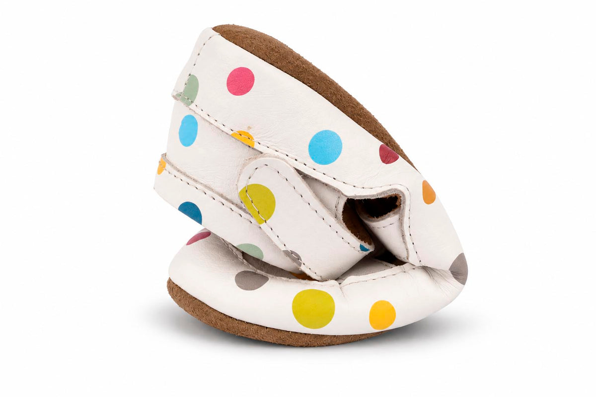 Obex Helis pantofole bambini in pelle antiscivolo per asilo e casa – Pallini multicolore