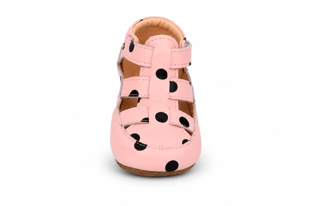 Obex Helis pantofole bambini in pelle antiscivolo per asilo e casa – Pallini rosa