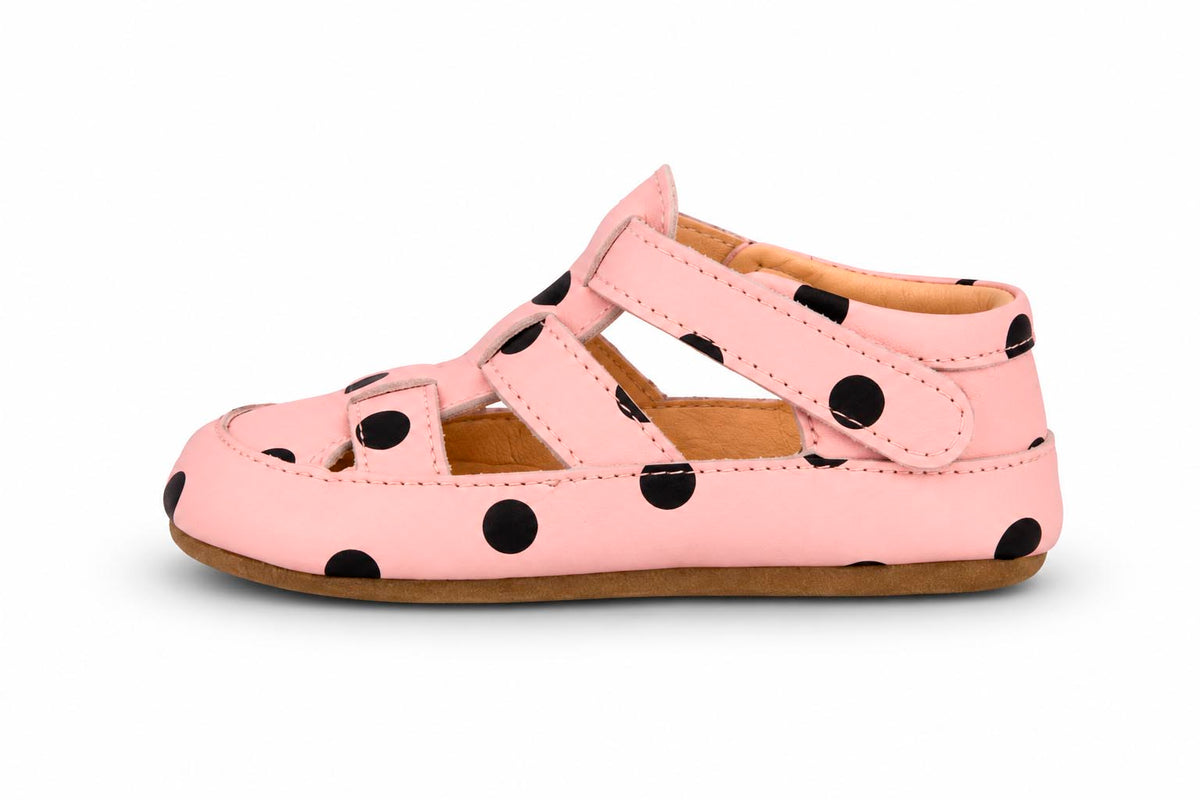Obex Helis pantofole bambini in pelle antiscivolo per asilo e casa – Pallini rosa