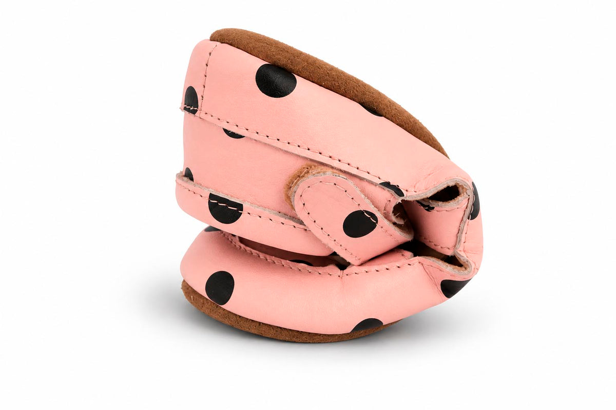 Obex Helis pantofole bambini in pelle antiscivolo per asilo e casa – Pallini rosa