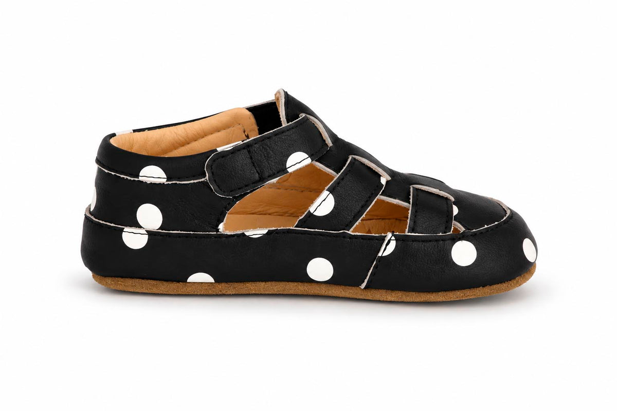Obex Helis pantofole bambini in pelle antiscivolo per asilo e casa –Pallini bianchi