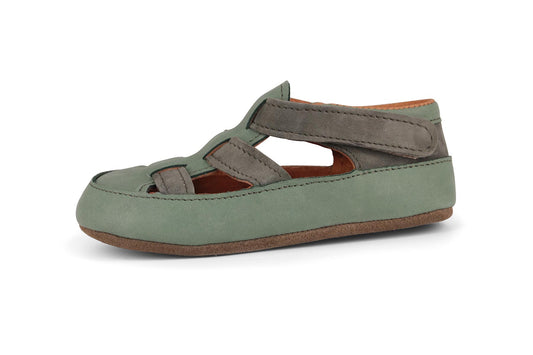 Obex Helis Largo pantofole bambini in pelle per asilo e casa – Verde salvia